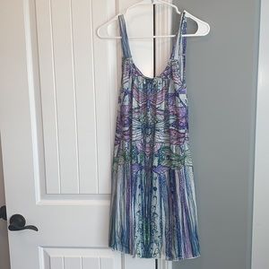 Medium swim cover dress purples blues and greens
